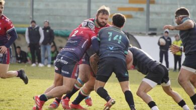 La Fi.fa. Security Rugby San Benedetto in azione contro LA Rugby L’Aquila nella vittoria esterna di Serie A