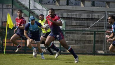 Unione Rugby Samb in azione contro la Lazio Rugby nella vittoria esterna di Serie A